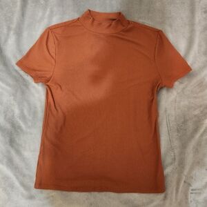 Ribbed fitted top with mock neck